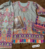 Anaita Blue Crepe Silk Stitched Suit with Digital Print & Zari Work | Grocsy