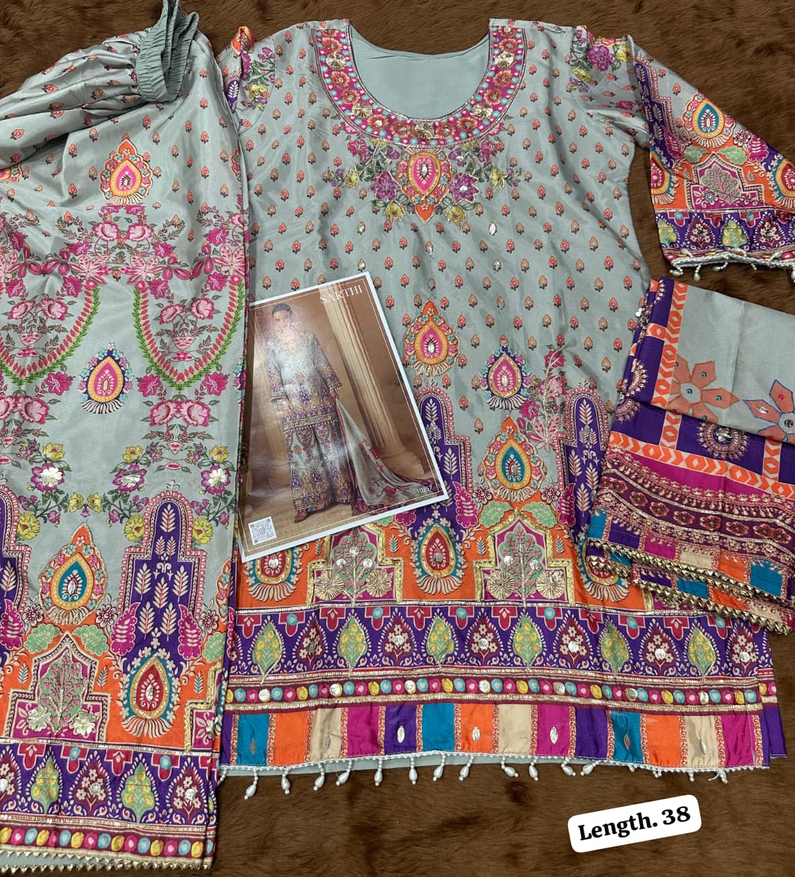 Anaita Blue Crepe Silk Stitched Suit with Digital Print & Zari Work | Grocsy