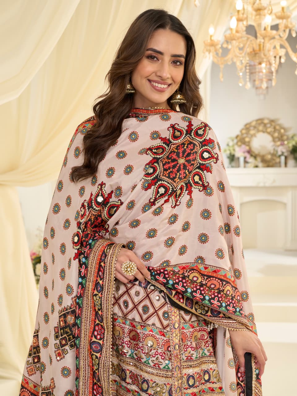 Anaita White Crepe Silk Stitched Suit with Aari & Digital Print Work | Grocsy
