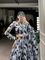 Lorenvalley Black Tabby Silk Printed with Hotfix Lehenga Choli with Dupatta | Grocsy