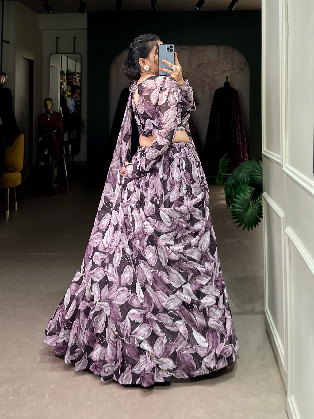 Lorenvalley Coffee Tabby Silk Printed with Hotfix Lehenga Choli with Dupatta | Grocsy