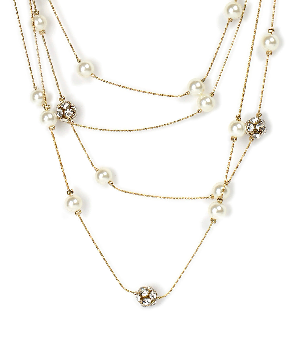 Gold-Polished Alloy Pearl And Stones Ball Necklace - The Pari | Grocsy