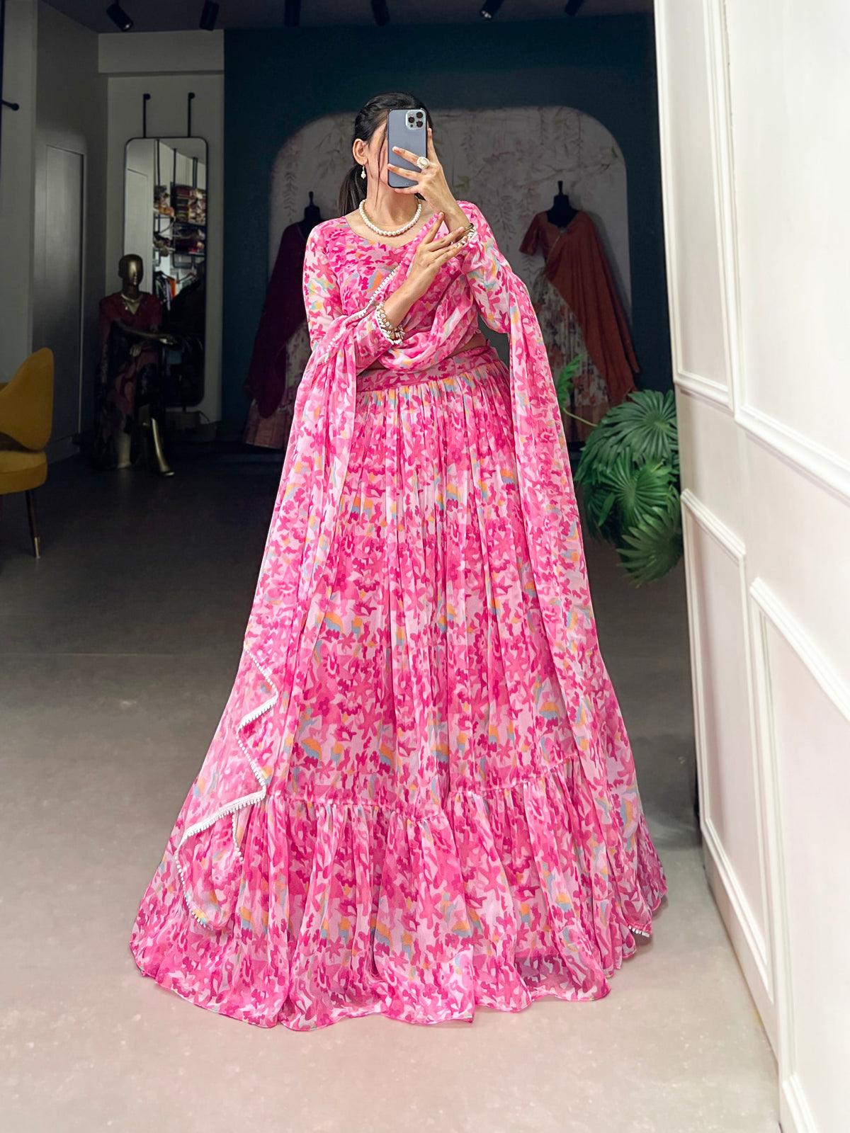 Lorenvalley Pink Georgette Printed Lehenga Choli | Grocsy