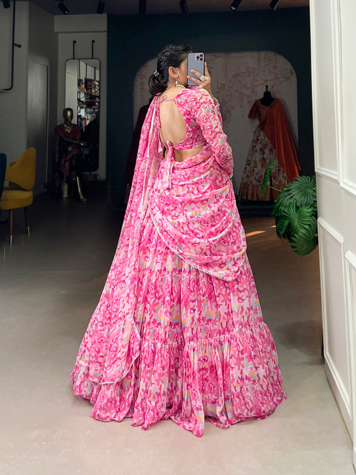 Lorenvalley Pink Georgette Printed Lehenga Choli | Grocsy