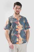 Xkind Dark Grey Abstract Printed Relaxed Fit Shirt | Grocsy