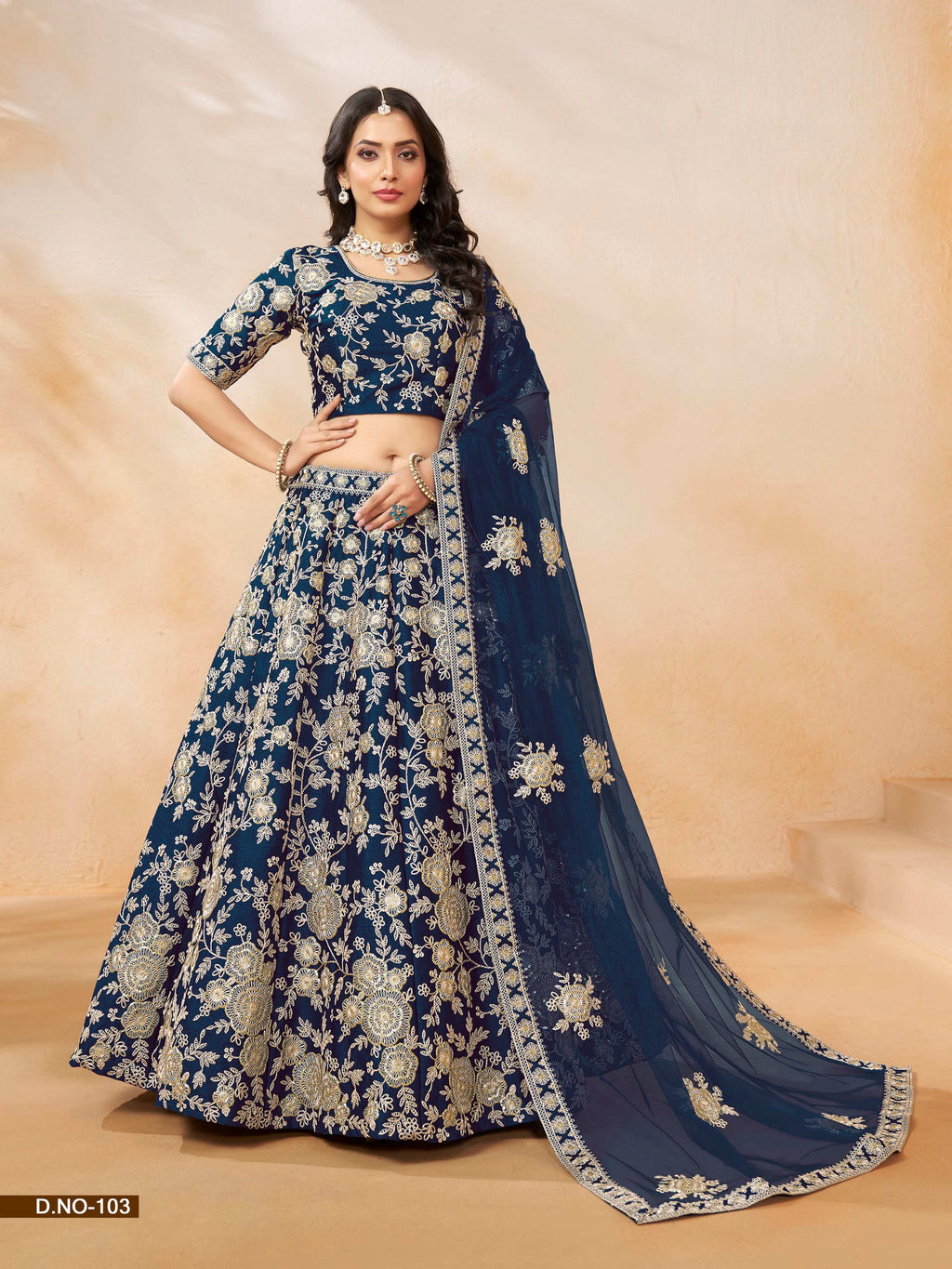 Anaita Navy Blue Embroidered Heavy Art Silk Designer Lehenga With Blouse | Grocsy