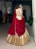 Lorenvalley Fashion Cream Handloom Zari Waving Work Lehenga Choli with Dupatta | Grocsy
