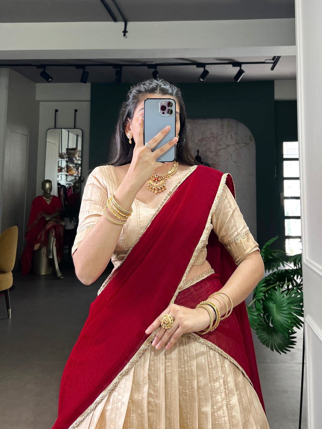 Lorenvalley Fashion Cream Handloom Zari Waving Work Lehenga Choli with Dupatta | Grocsy