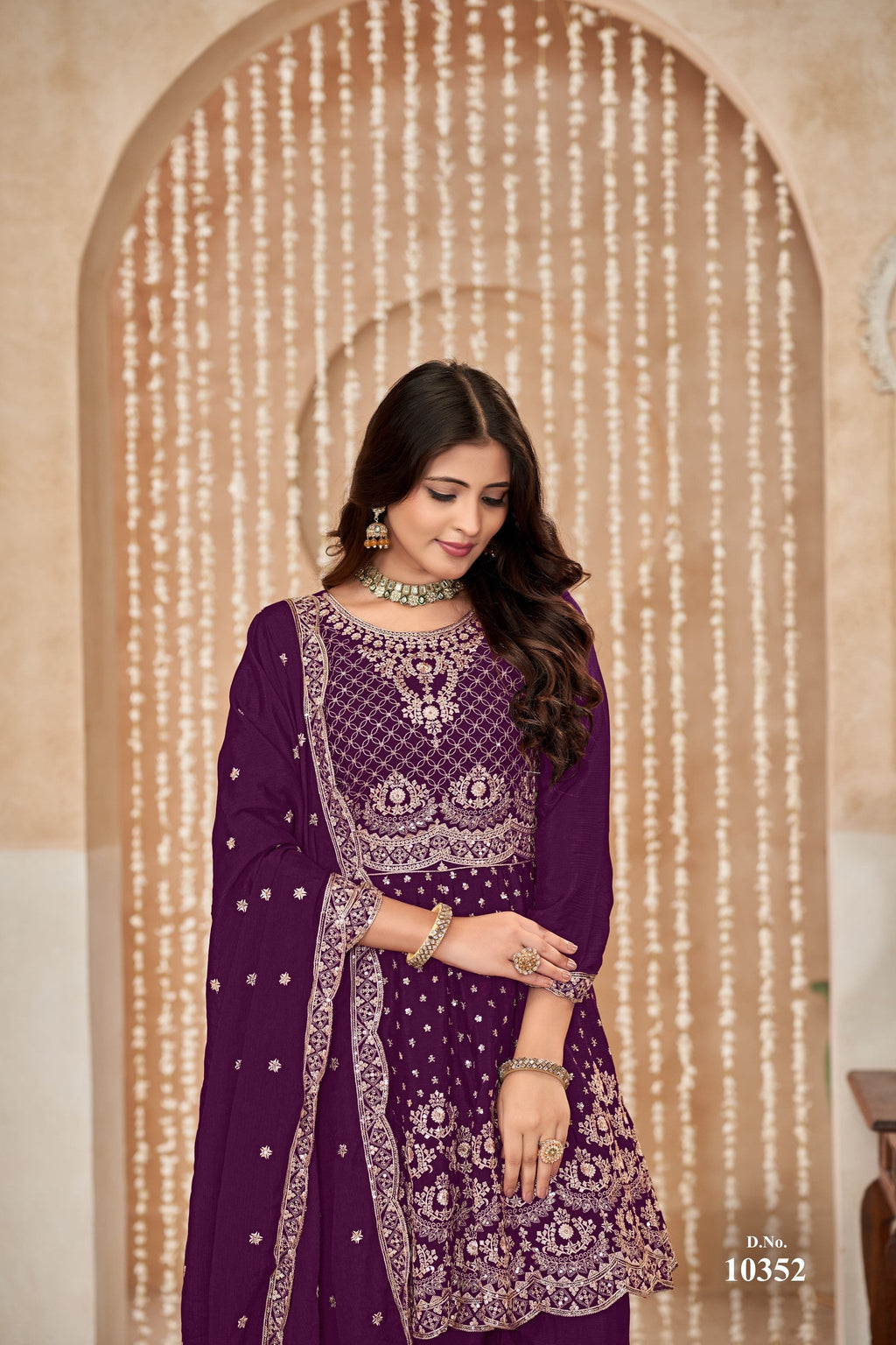Anaita Purple Embroidered Chinon Silk Palazzo Suit | Grocsy