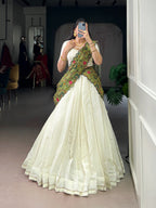 Lorenvalley Fashion Off White New Crush Plain with Laser Touch Up Lehenga Choli with Dupatta | Grocsy