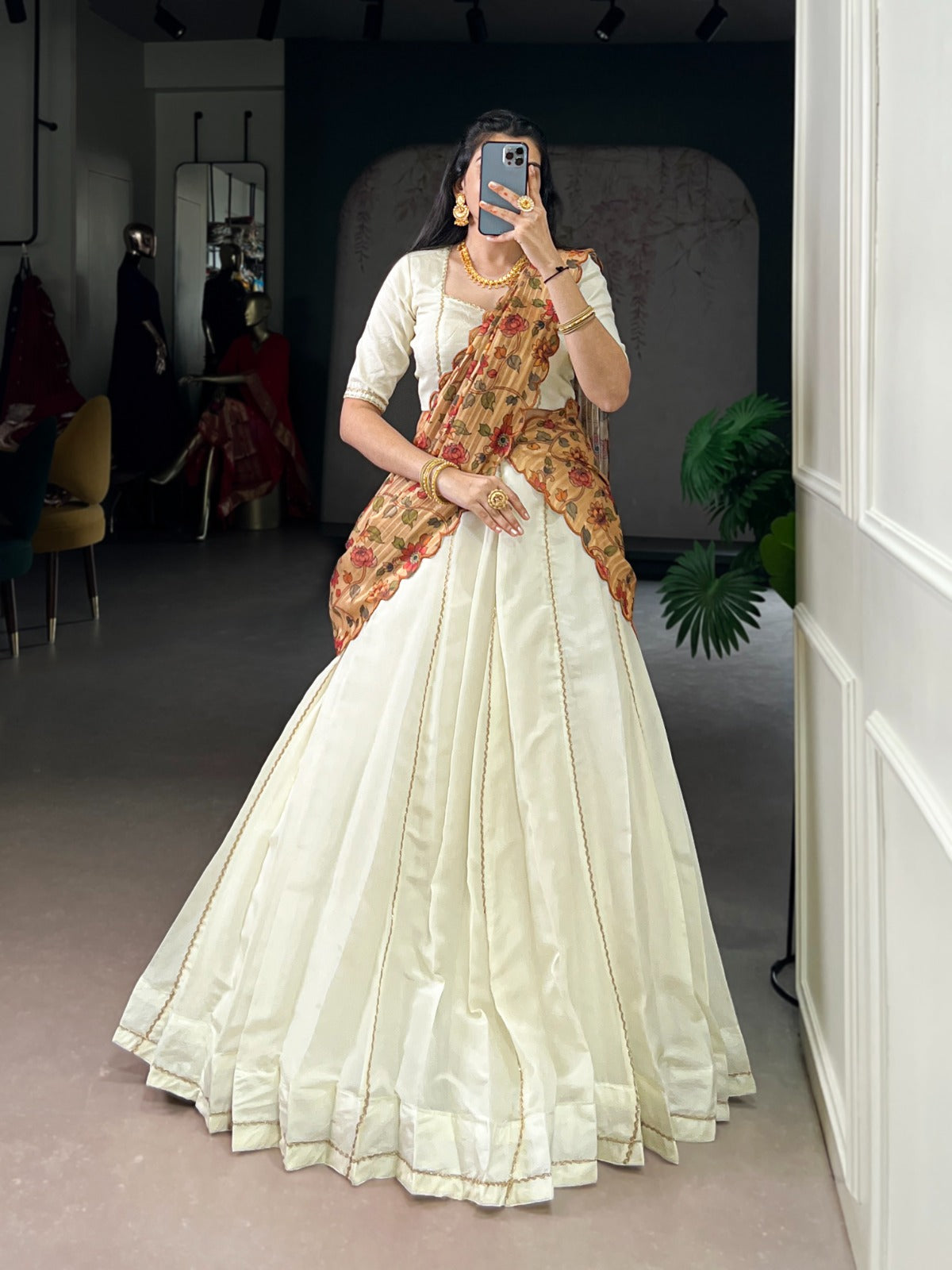 Lorenvalley Fashion Off White New Crush Plain with Laser Touch Up Lehenga Choli with Dupatta | Grocsy