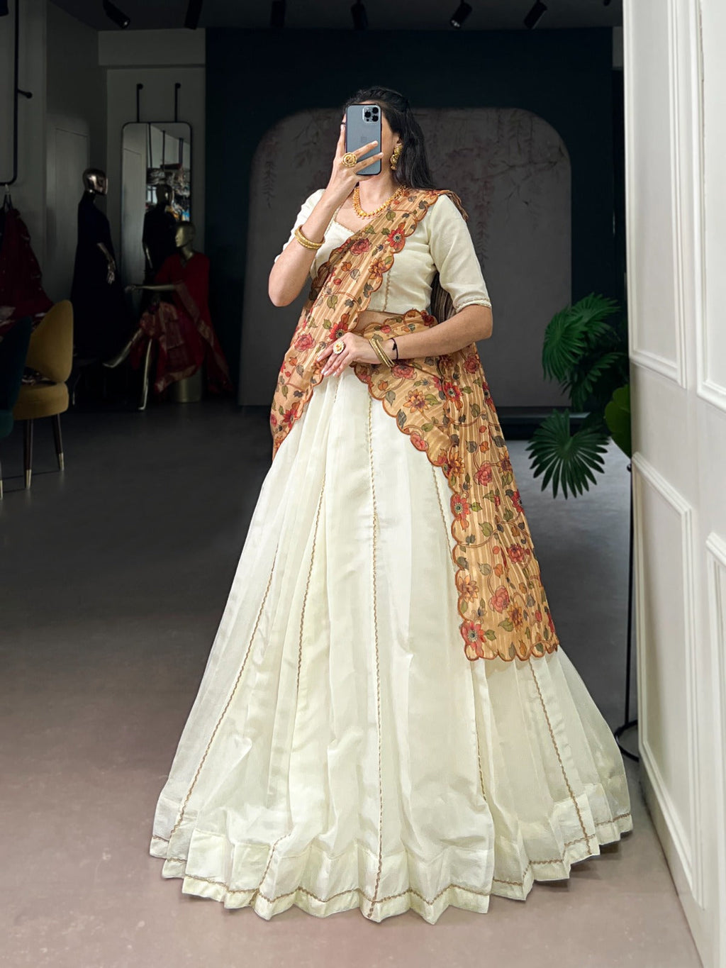 Lorenvalley Fashion Off White New Crush Plain with Laser Touch Up Lehenga Choli with Dupatta | Grocsy