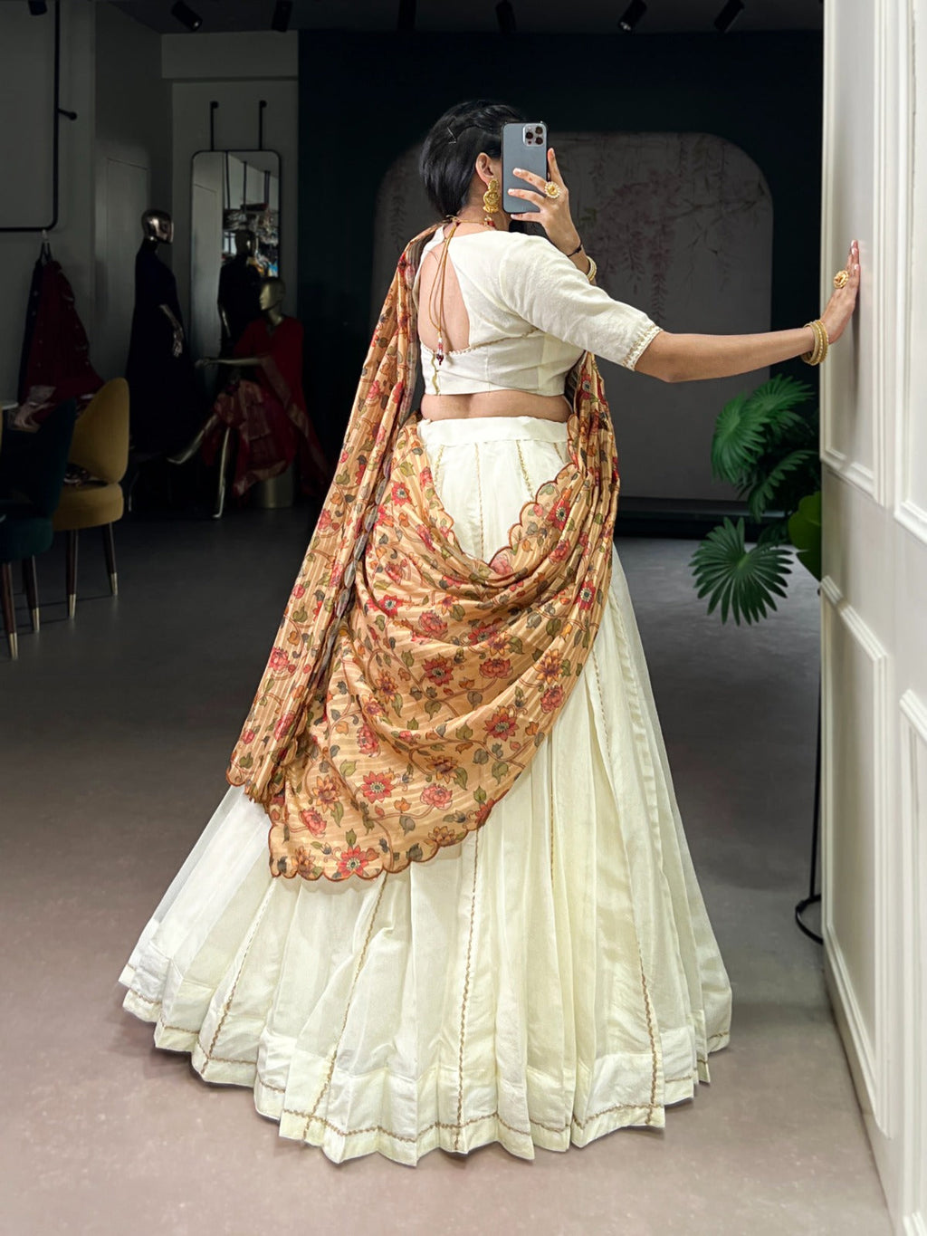 Lorenvalley Fashion Off White New Crush Plain with Laser Touch Up Lehenga Choli with Dupatta | Grocsy