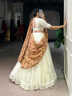 Lorenvalley Fashion Off White New Crush Plain with Laser Touch Up Lehenga Choli with Dupatta | Grocsy
