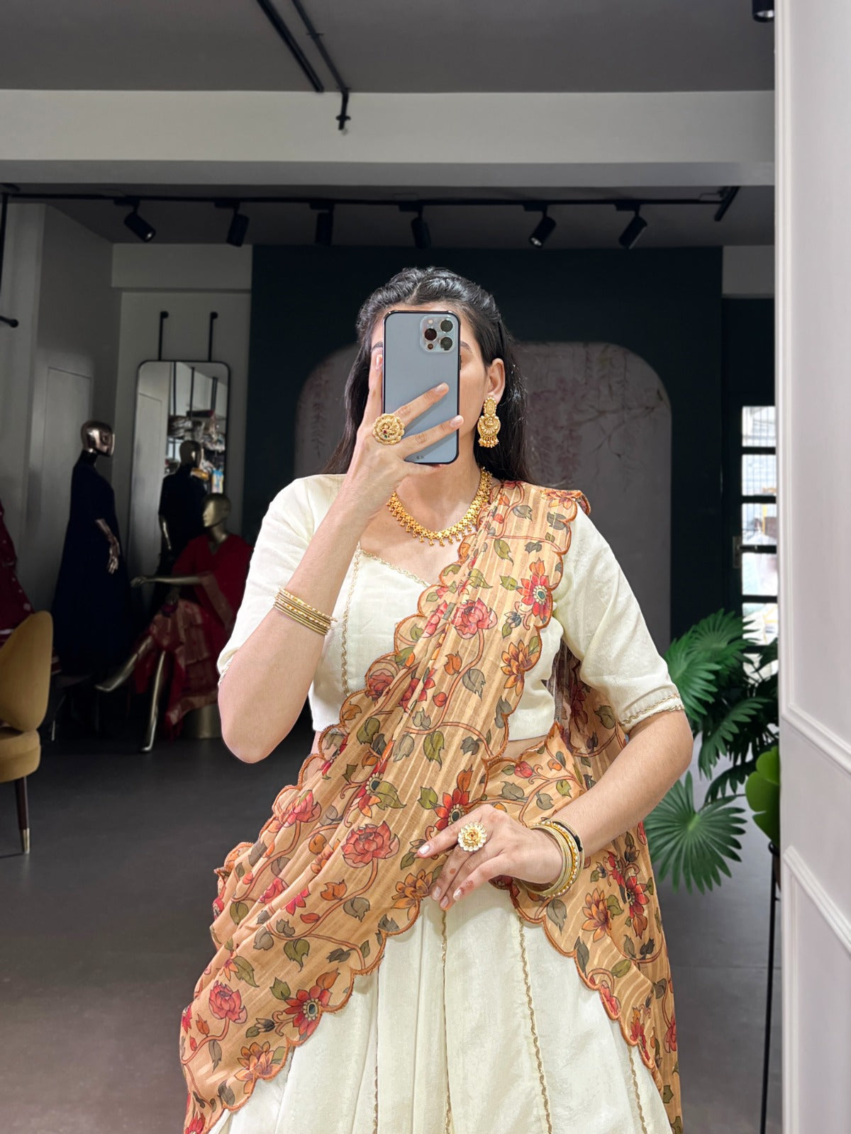 Lorenvalley Fashion Off White New Crush Plain with Laser Touch Up Lehenga Choli with Dupatta | Grocsy