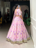 Lorenvalley Pink Tabby Silk Floral Print With Lace Touch Up Lehenga Choli with Dupatta | Grocsy