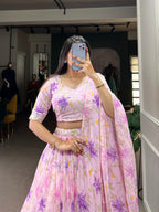Lorenvalley Pink Tabby Silk Floral Print With Lace Touch Up Lehenga Choli with Dupatta | Grocsy