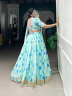 Lorenvalley Pista Tabby Silk Floral Print With Lace Touch Up Lehenga Choli with Dupatta | Grocsy