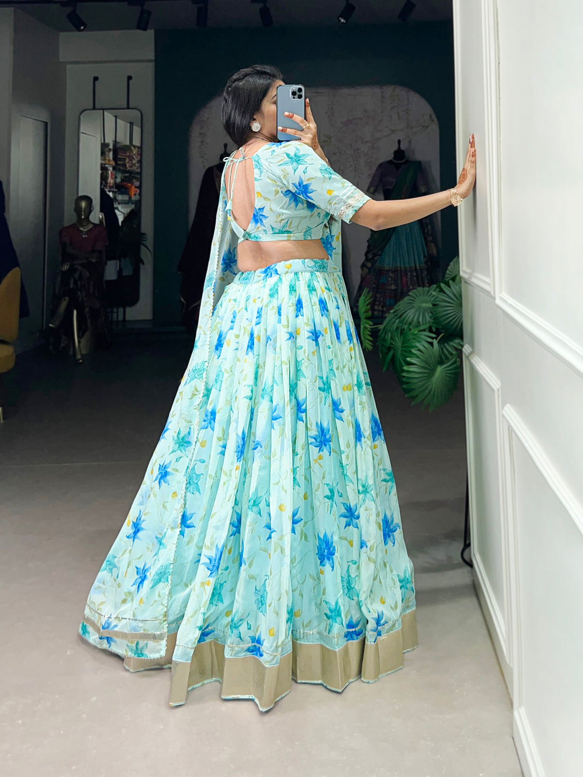 Lorenvalley Pista Tabby Silk Floral Print With Lace Touch Up Lehenga Choli with Dupatta | Grocsy