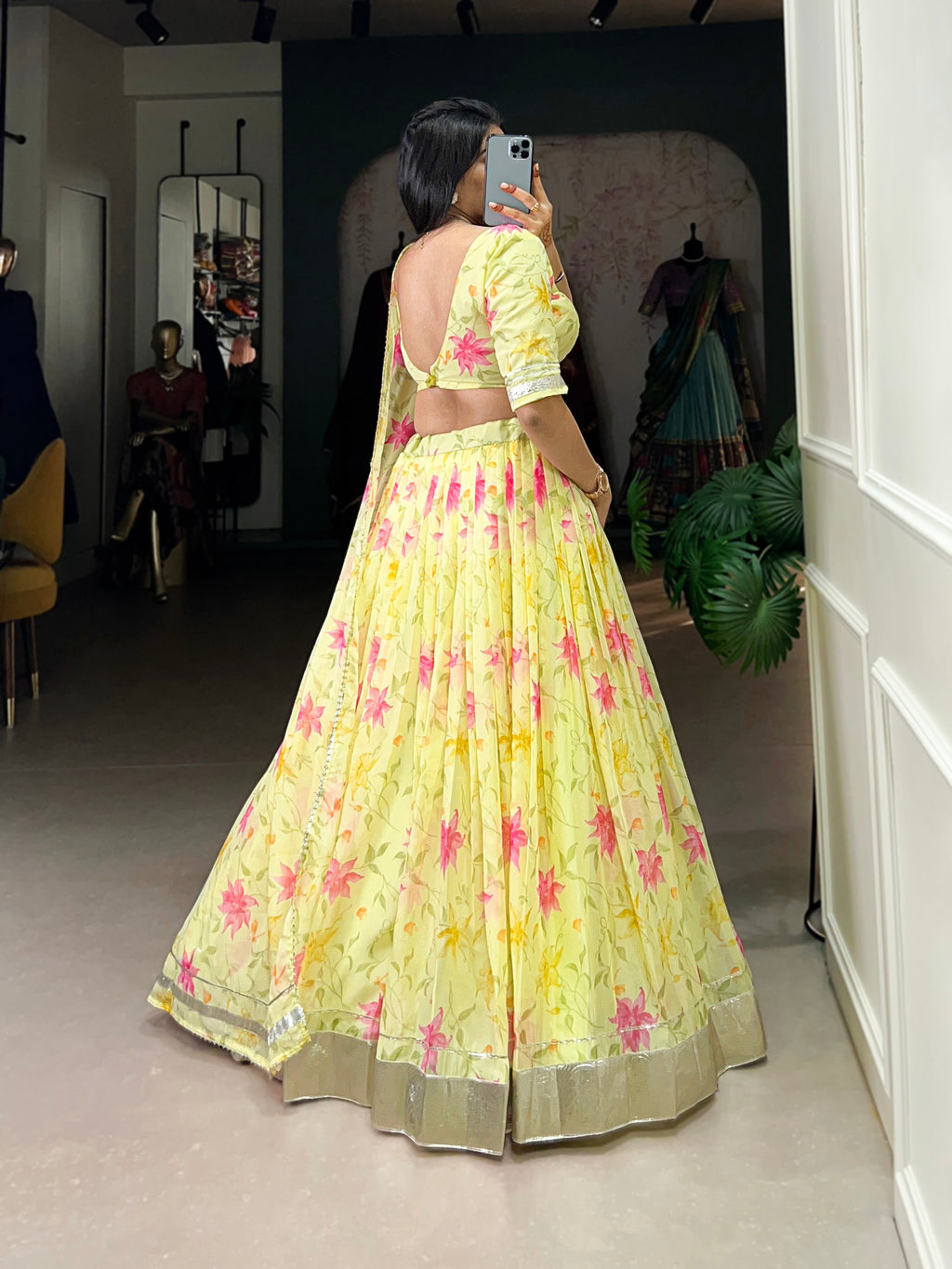 Lorenvalley Yellow Tabby Silk Floral Print With Lace Touch Up Lehenga Choli with Dupatta | Grocsy