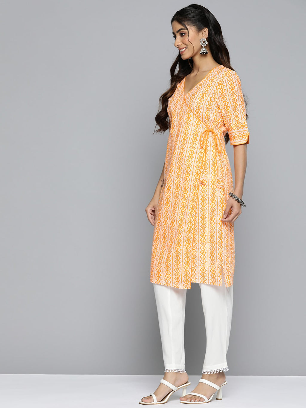HERE&NOW Ethnic Motifs Printed Straight Angrakha Kurta | Grocsy