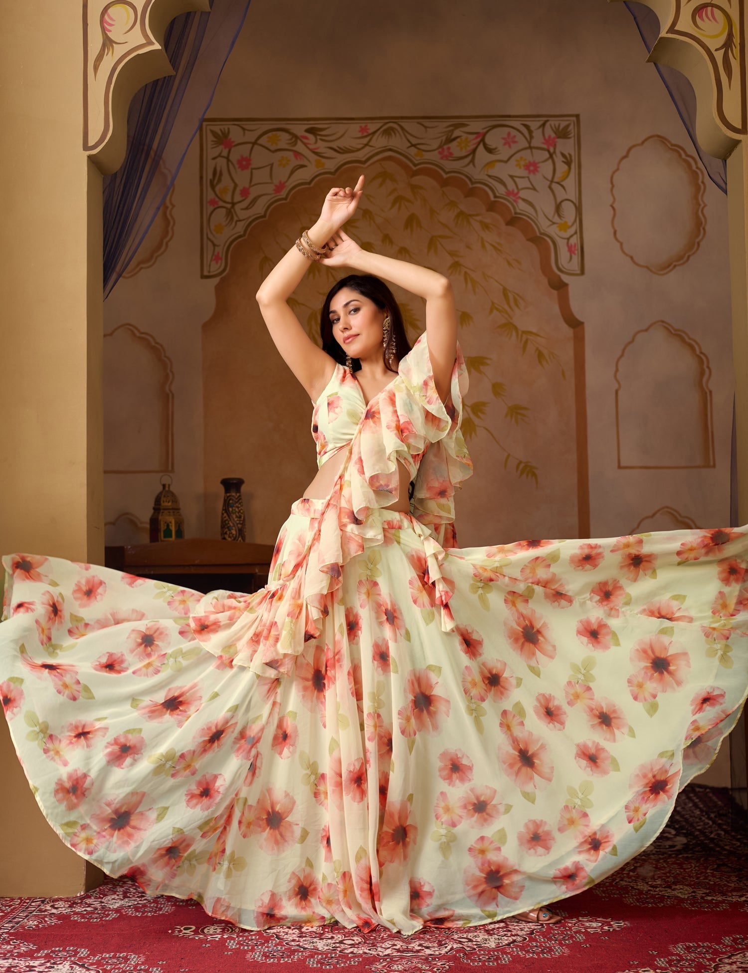 Lorenvalley Fashion Pista Georgette with Digital Printed Lehenga Choli with Dupatta | Grocsy