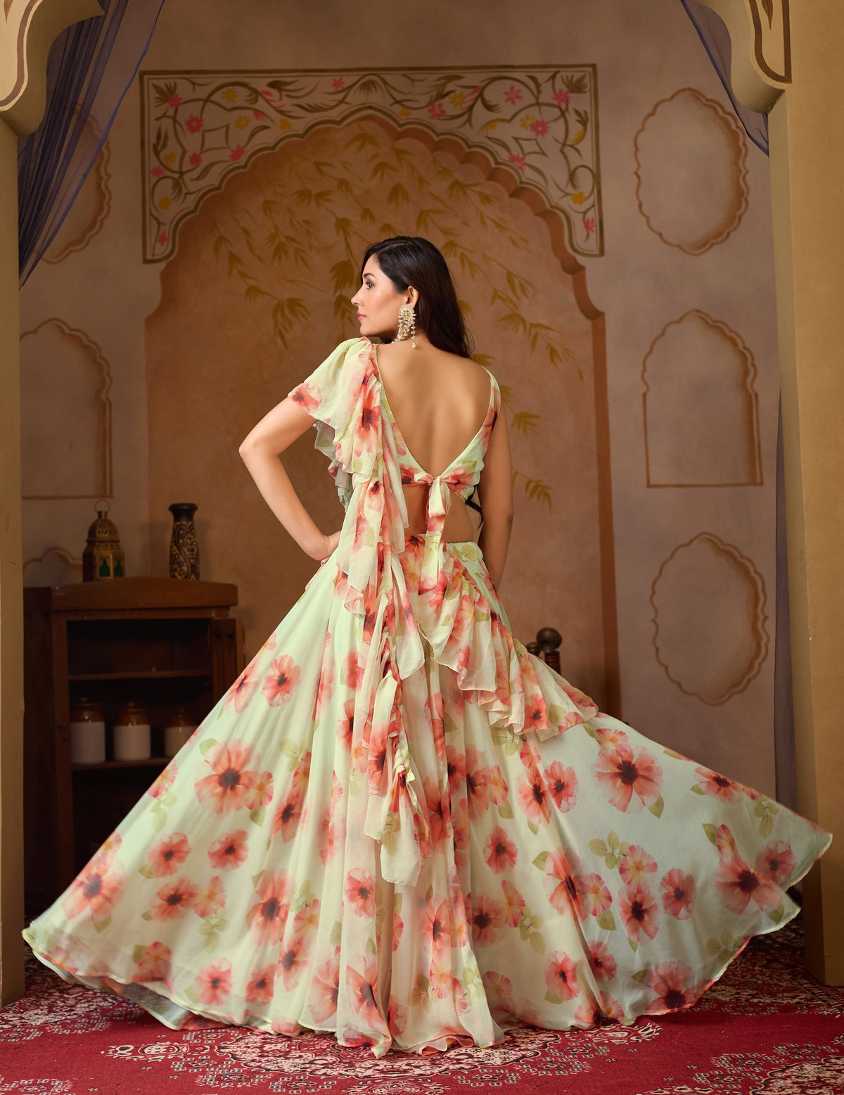 Lorenvalley Fashion Pista Georgette with Digital Printed Lehenga Choli with Dupatta | Grocsy