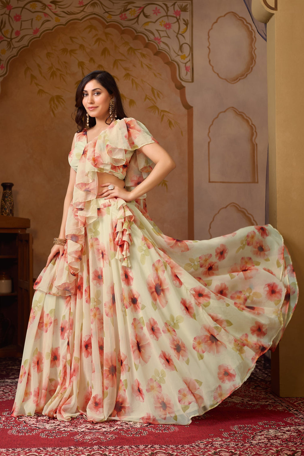 Lorenvalley Fashion Pista Georgette with Digital Printed Lehenga Choli with Dupatta | Grocsy