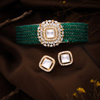 Tehzeeb Creations Brass Gold-Polished Gold, Green, White Jewel Set   | Grocsy