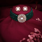 Tehzeeb Creations Brass Gold-Polished Gold, Green, White Jewel Set   | Grocsy