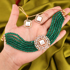 Tehzeeb Creations Brass Gold-Polished Gold, Green, White Jewel Set   | Grocsy