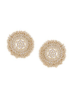 Shoshaa off-White Gold-Polished Kundan Studded & Beaded Circular Drop Earrings | Grocsy
