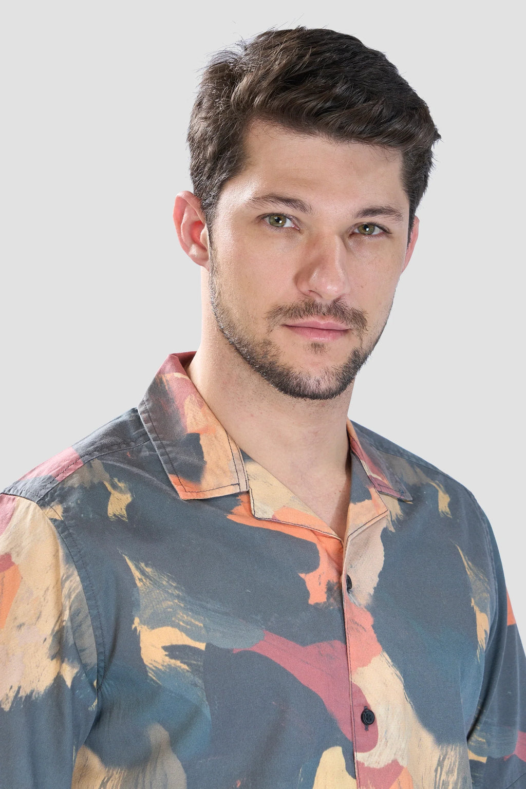 Xkind Dark Grey Abstract Printed Relaxed Fit Shirt | Grocsy