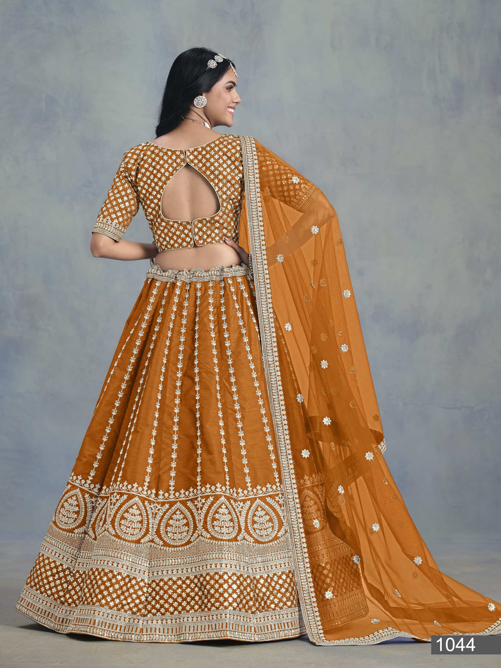 Anaita Orange Embroidered Art Silk Lehenga Choli With Blouse | Grocsy