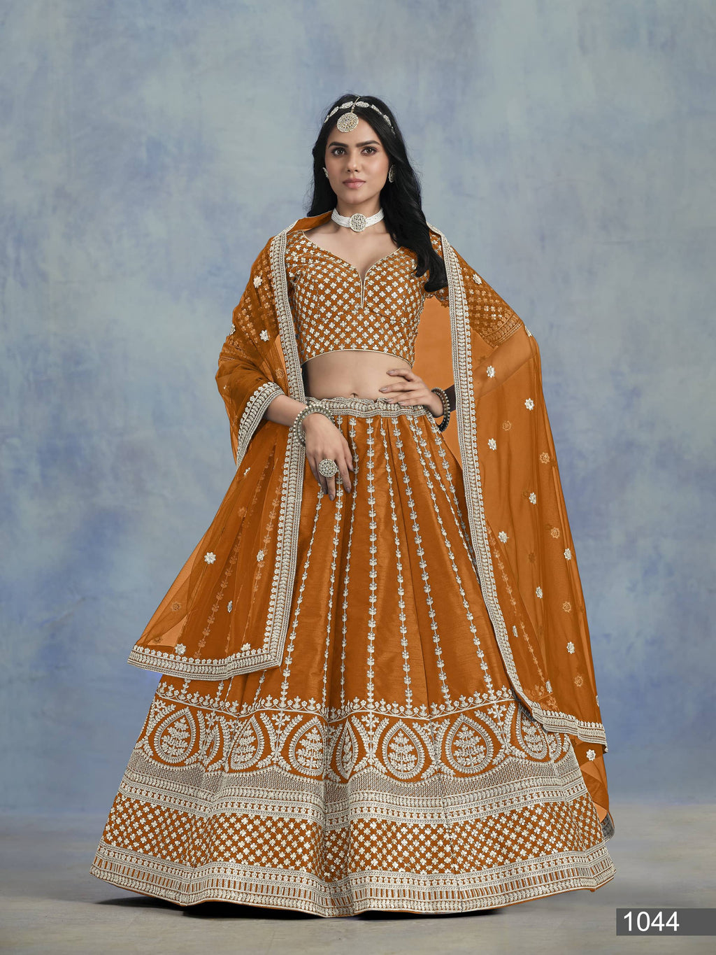Anaita Orange Embroidered Art Silk Lehenga Choli With Blouse | Grocsy