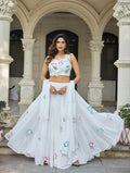 Lorenvalley Fashion White Georgette with Hand-painted Floral Design Lehenga Choli with Dupatta | Grocsy