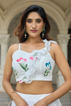Lorenvalley Fashion White Georgette with Hand-painted Floral Design Lehenga Choli with Dupatta | Grocsy