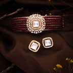 Tehzeeb Creations Brass Gold-Polished Gold, Maroon, White Jewel Set   | Grocsy