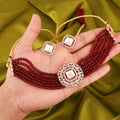 Tehzeeb Creations Brass Gold-Polished Gold, Maroon, White Jewel Set   | Grocsy
