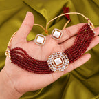 Tehzeeb Creations Brass Gold-Polished Gold, Maroon, White Jewel Set   | Grocsy