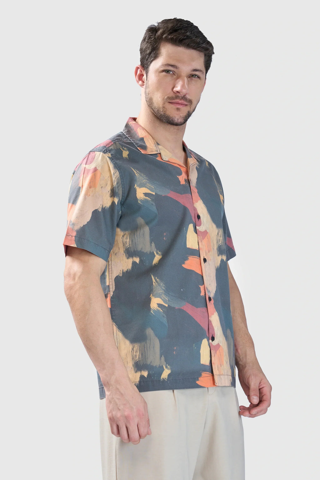 Xkind Dark Grey Abstract Printed Relaxed Fit Shirt | Grocsy