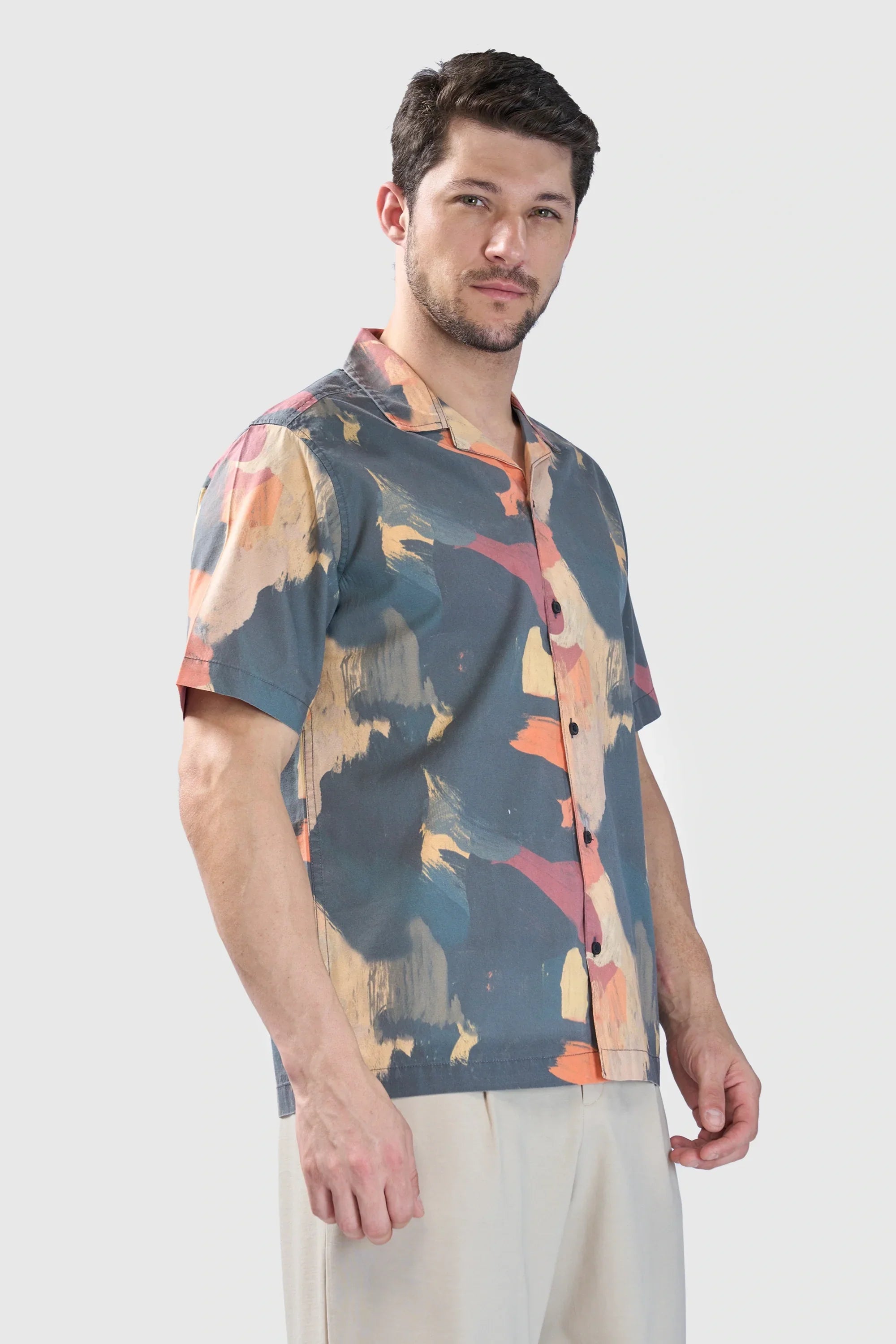 Xkind Dark Grey Abstract Printed Relaxed Fit Shirt | Grocsy