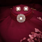Tehzeeb Creations Brass Gold-Polished Gold, Red, White Jewel Set   | Grocsy