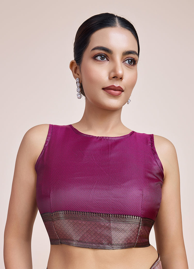 Monjolika Fashion Glamour And Tradition With This Zari Woven Wine Color Banarasi Satin Silk Saree | Grocsy