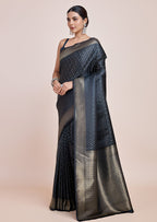 Monjolika Fashion Glamour And Tradition With This Zari Woven Dark Teal Color Banarasi Satin Silk Saree | Grocsy