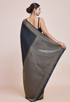 Monjolika Fashion Glamour And Tradition With This Zari Woven Dark Teal Color Banarasi Satin Silk Saree | Grocsy