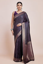 Monjolika Fashion Glamour And Tradition With This Zari Woven Darl Purple Color Banarasi Satin Silk Saree | Grocsy