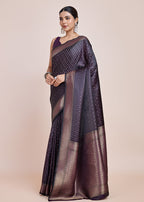 Monjolika Fashion Glamour And Tradition With This Zari Woven Darl Purple Color Banarasi Satin Silk Saree | Grocsy