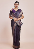 Monjolika Fashion Glamour And Tradition With This Zari Woven Darl Purple Color Banarasi Satin Silk Saree | Grocsy