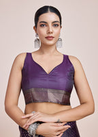Monjolika Fashion Glamour And Tradition With This Zari Woven Darl Purple Color Banarasi Satin Silk Saree | Grocsy